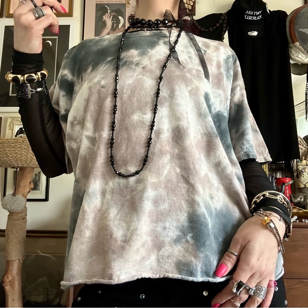 faded black & brown 💯 cotton reverse tie dye slashed hem tee / sz xl - Picture 4 of 4